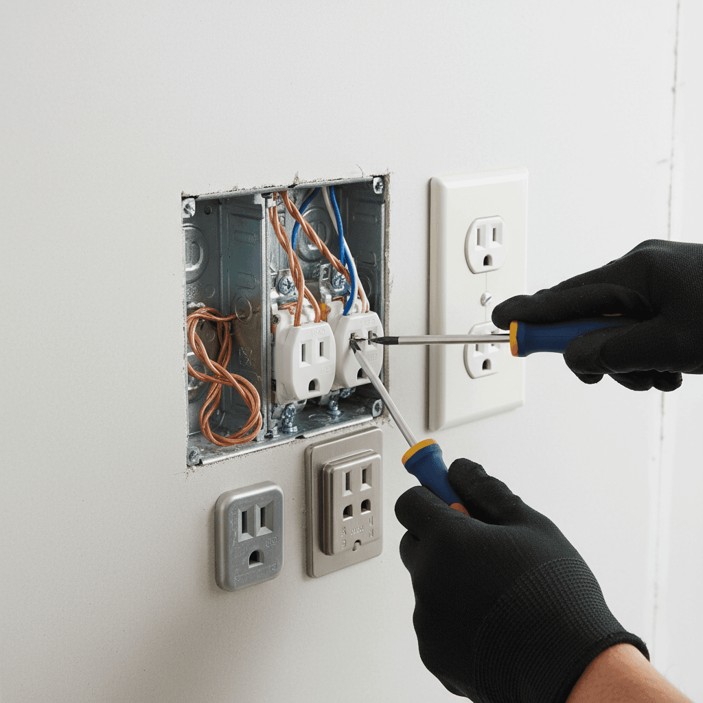 Professional electrical installation showing code-compliant wiring work