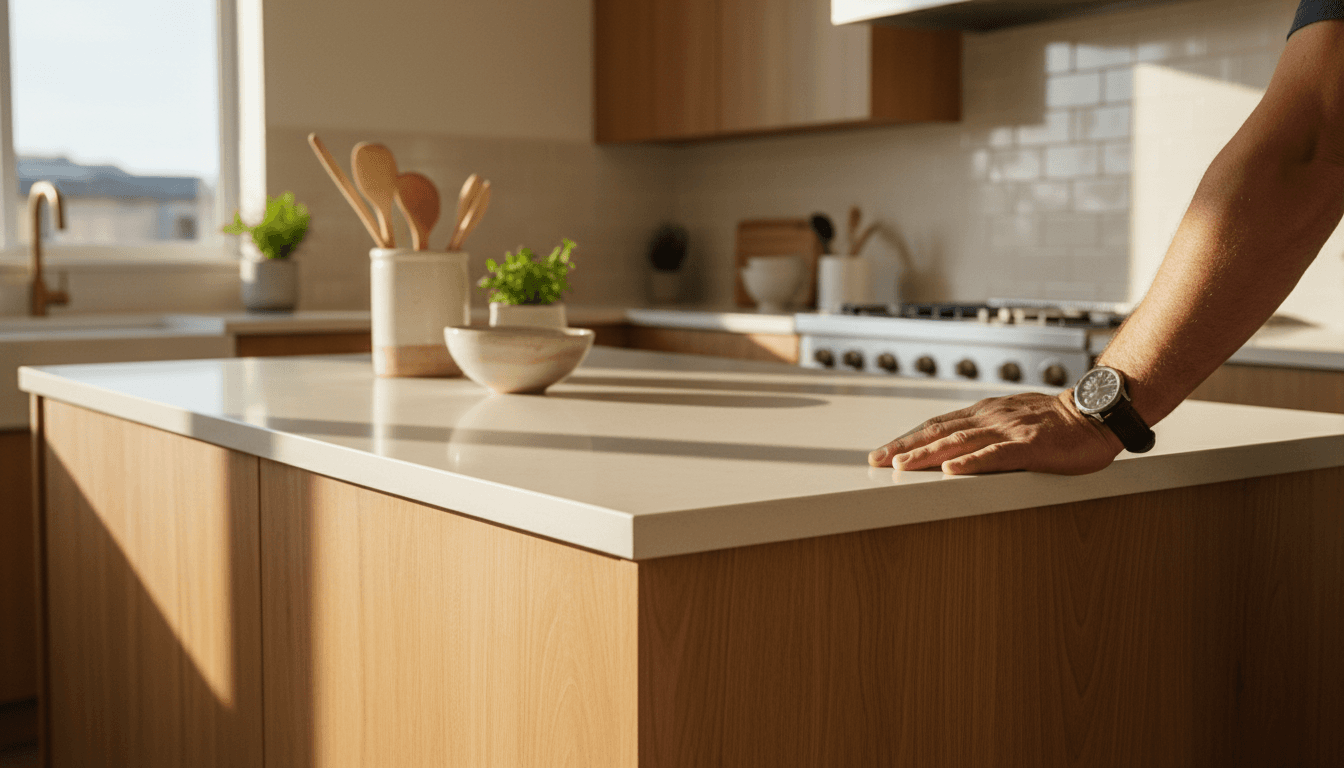 Completed kitchen renovation with custom cabinetry and polished countertops