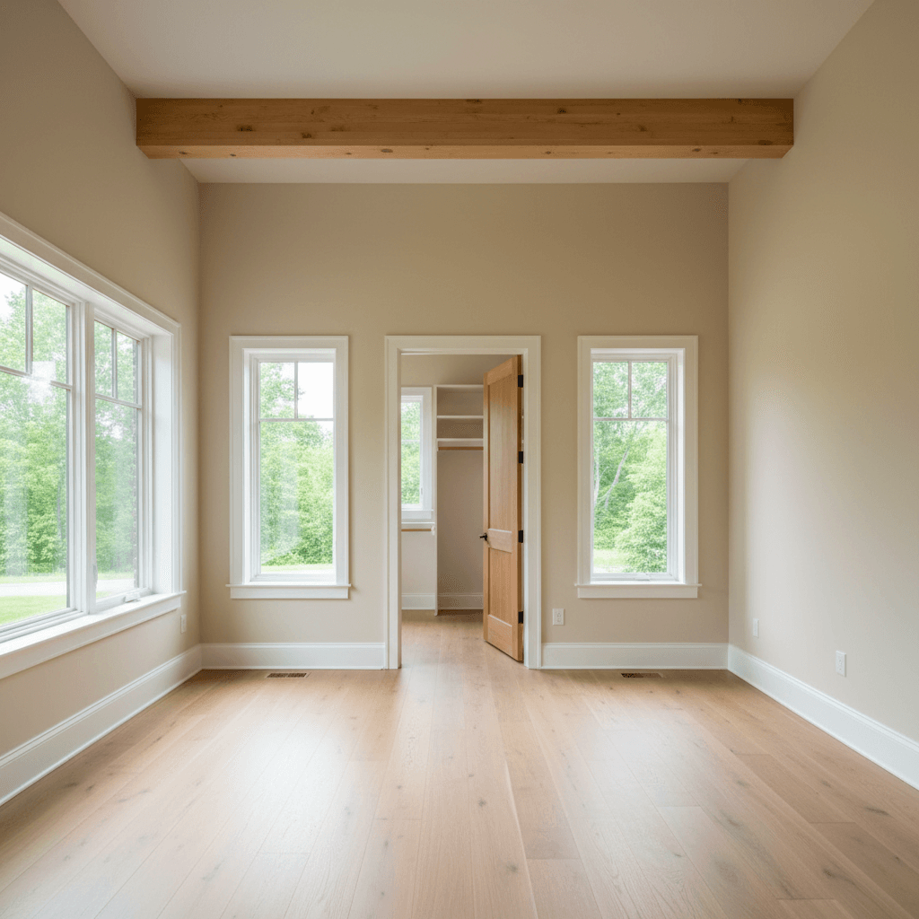 Master suite addition with hardwood floors and new construction finishes