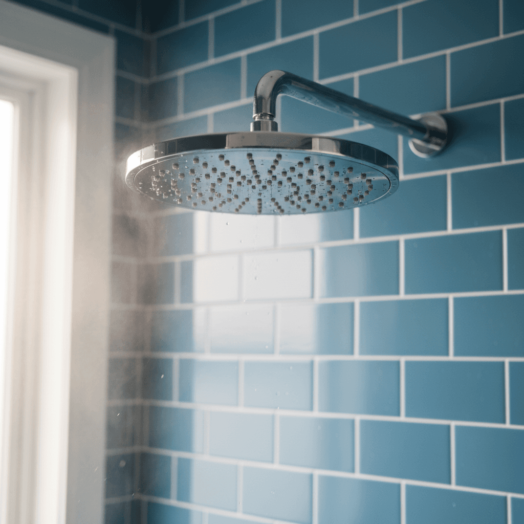 Bathroom shower with professional tile installation and modern fixtures