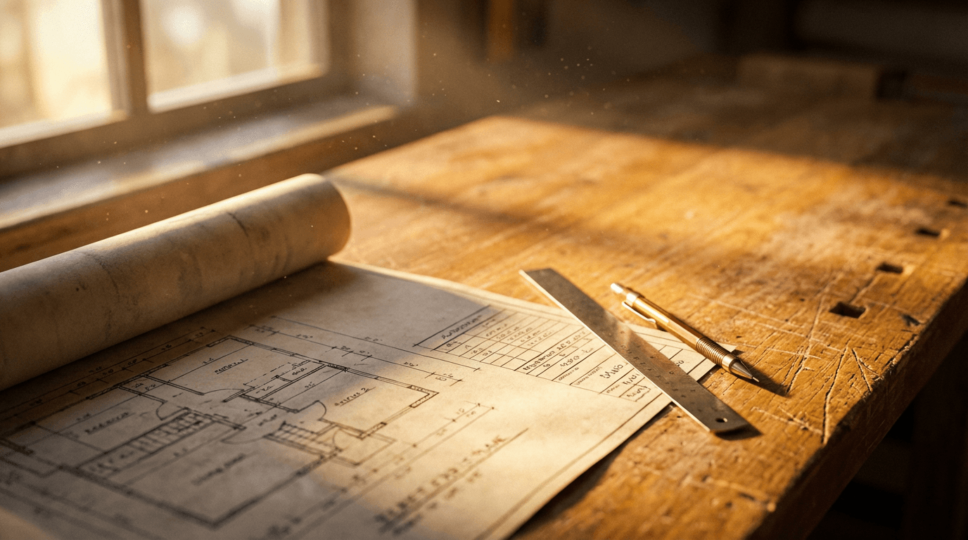 Contractor and homeowner reviewing renovation blueprints together at a job site